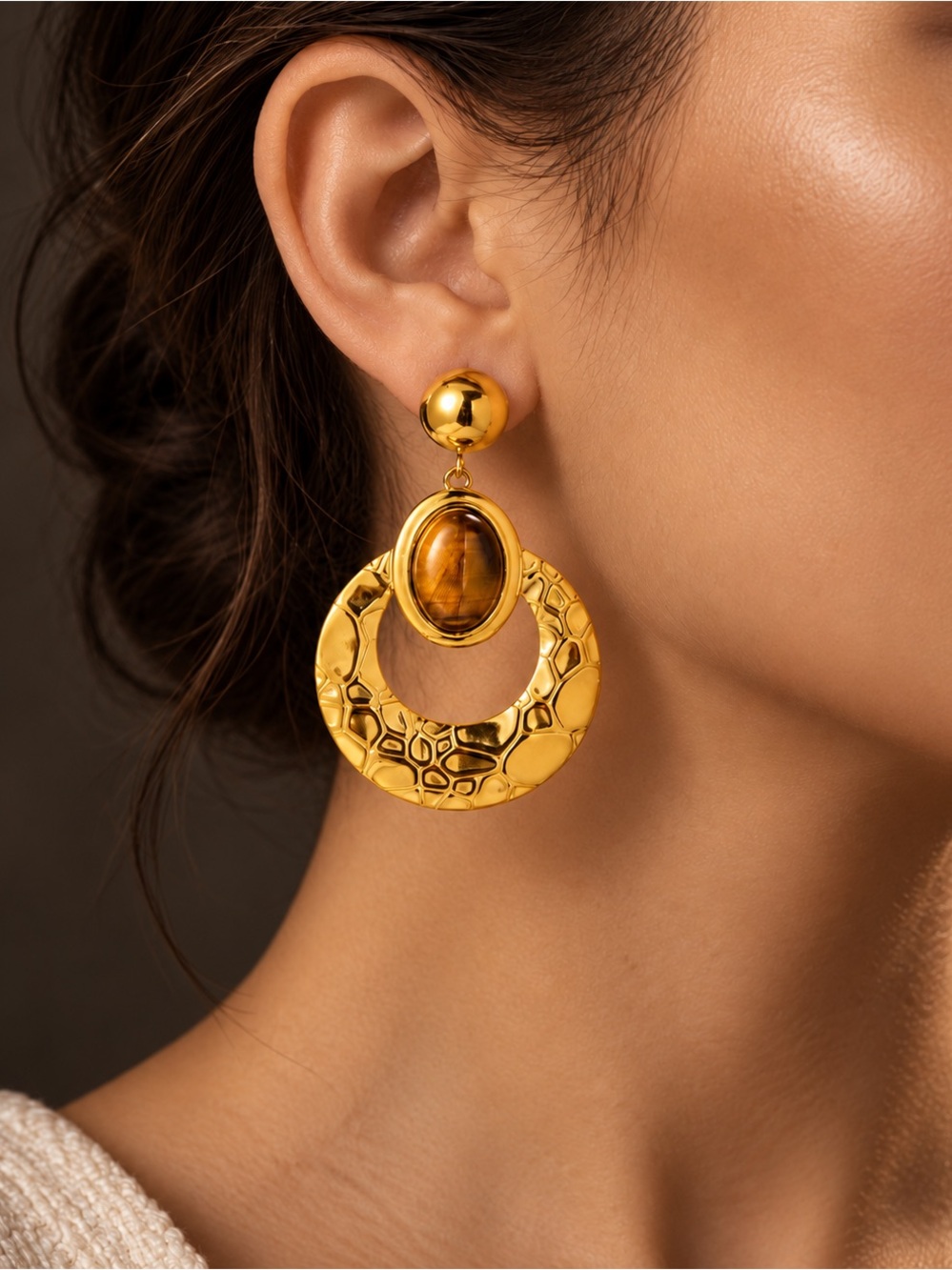 Gold Tiger Eye Drop Earrings